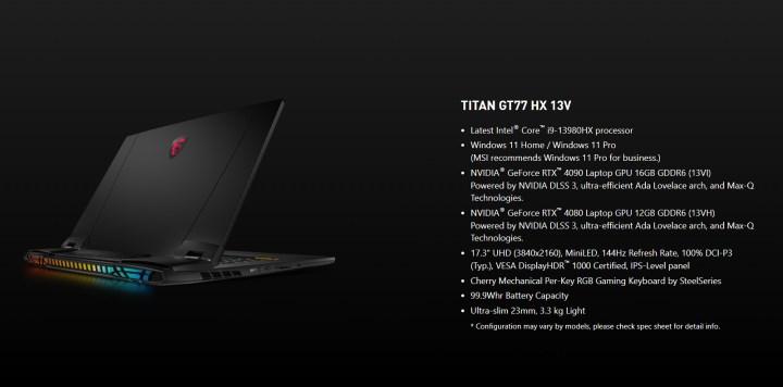 Super expensive MSI Titan GT77 HX arrives with a Core i9-13980HX, up to an  RTX 4090 graphics, and a 4K Mini LED display -  News